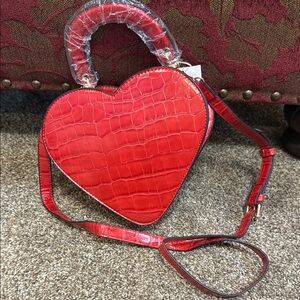 Red Heart-Shaped Croc-Embossed Bag